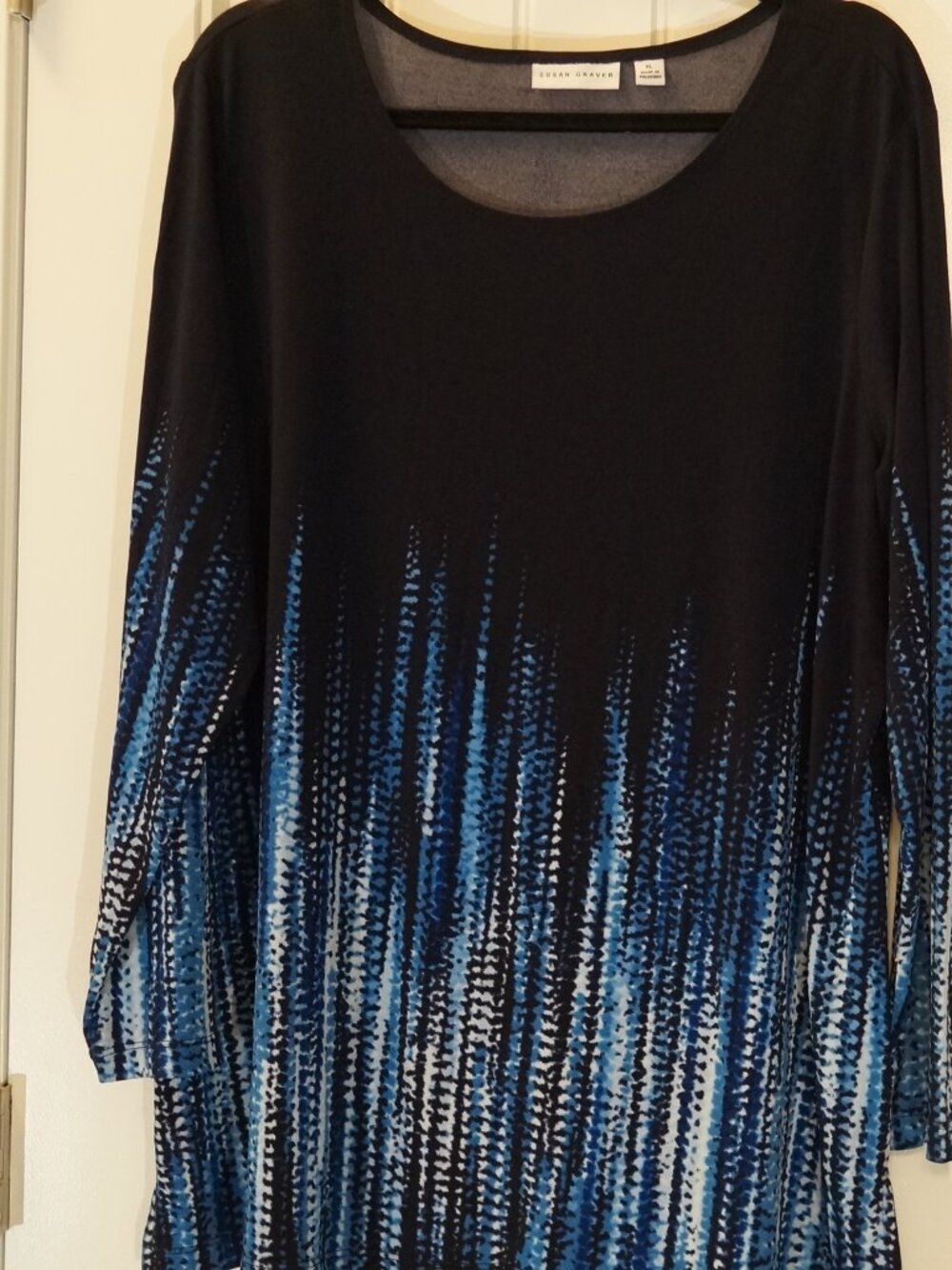 Susan Graver Liquid Knit Long Sleeve Border Print Tunic Size XL Pre-owned